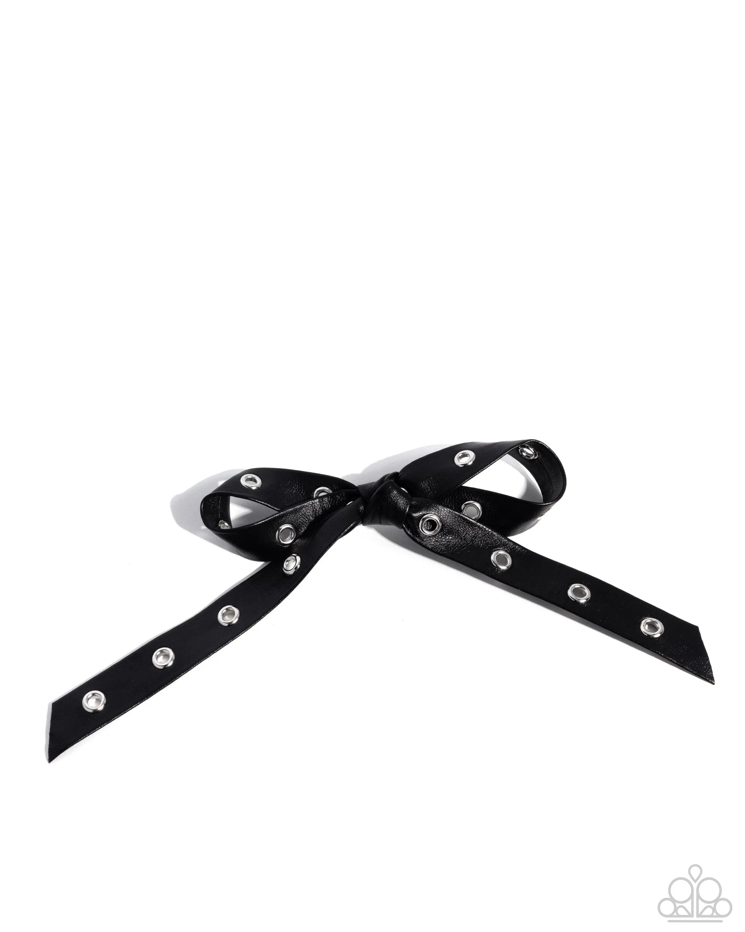 Generous Grommets - Black Leather Bow Hair Clip - Paparazzi