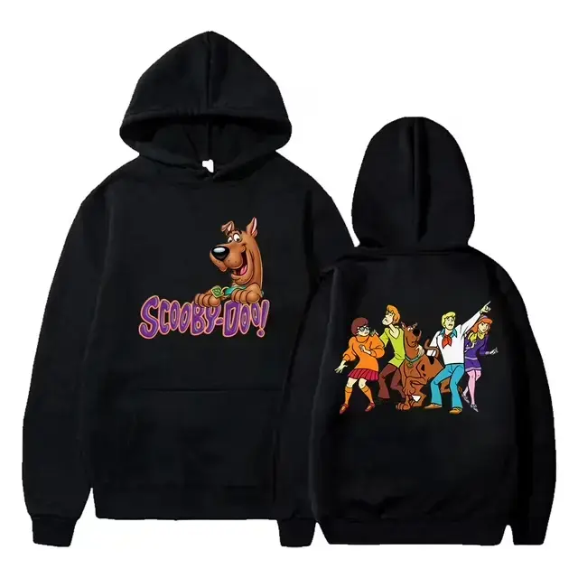 Scooby Doo Mystery Inc Gang Graphic Hoodie Y2K Nostalgia 90s Cartoon Aesthetic Black Pullover Spooky SZN Boxy Fit Sweatshirt Drop Shoulder Unisex Retro Top