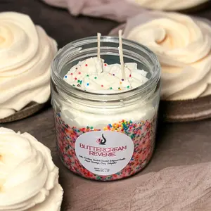 Genesis Flame Candle Decadent Delights Series Buttercream Reverie 16oz Soy Wax Dessert Candle with Cupcake Frosting Toasted Coconut & Whipped Vanilla Scent Aroma