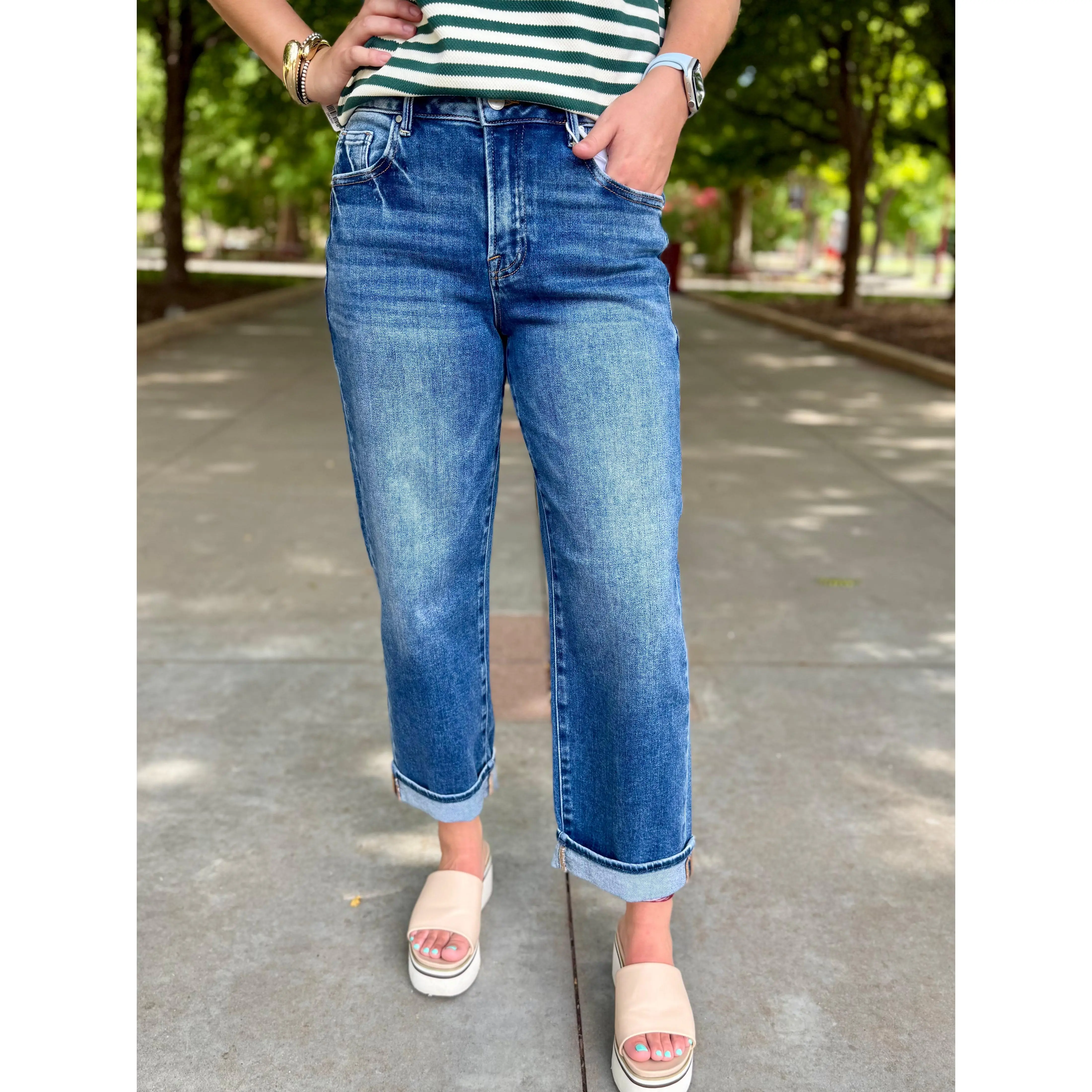 Goldie Mid Rise Boyfriend Ankle Cuff Jean by Risen