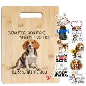 Beagle Cutting Board and Ten Large Digitally Printed Beagle Stickers, Beagle Gift for Beagle Lovers