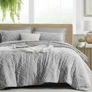 Grey Tufted King Size Comforter Set 7 a Bag, Boho Comforter and Sheet Set, Microfiber Complete Set for(Grey, King)