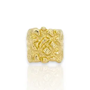 Large Nugget Square Ring - 10K Yellow Gold - Solid