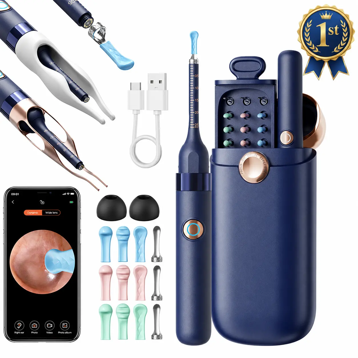 Professional Smart Earwax Remover with 8MP HD Camera & Tweezers, Wireless Otoscope Light Ear Cleaner Tool Kit with Storage Case for Adults & Kids