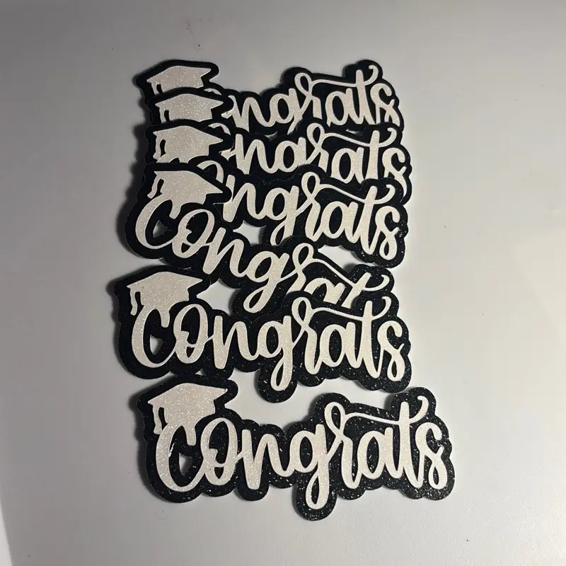 White Glitter “Congrats” Cake Toppers with Black Glitter Shading – 4” x 2.5”