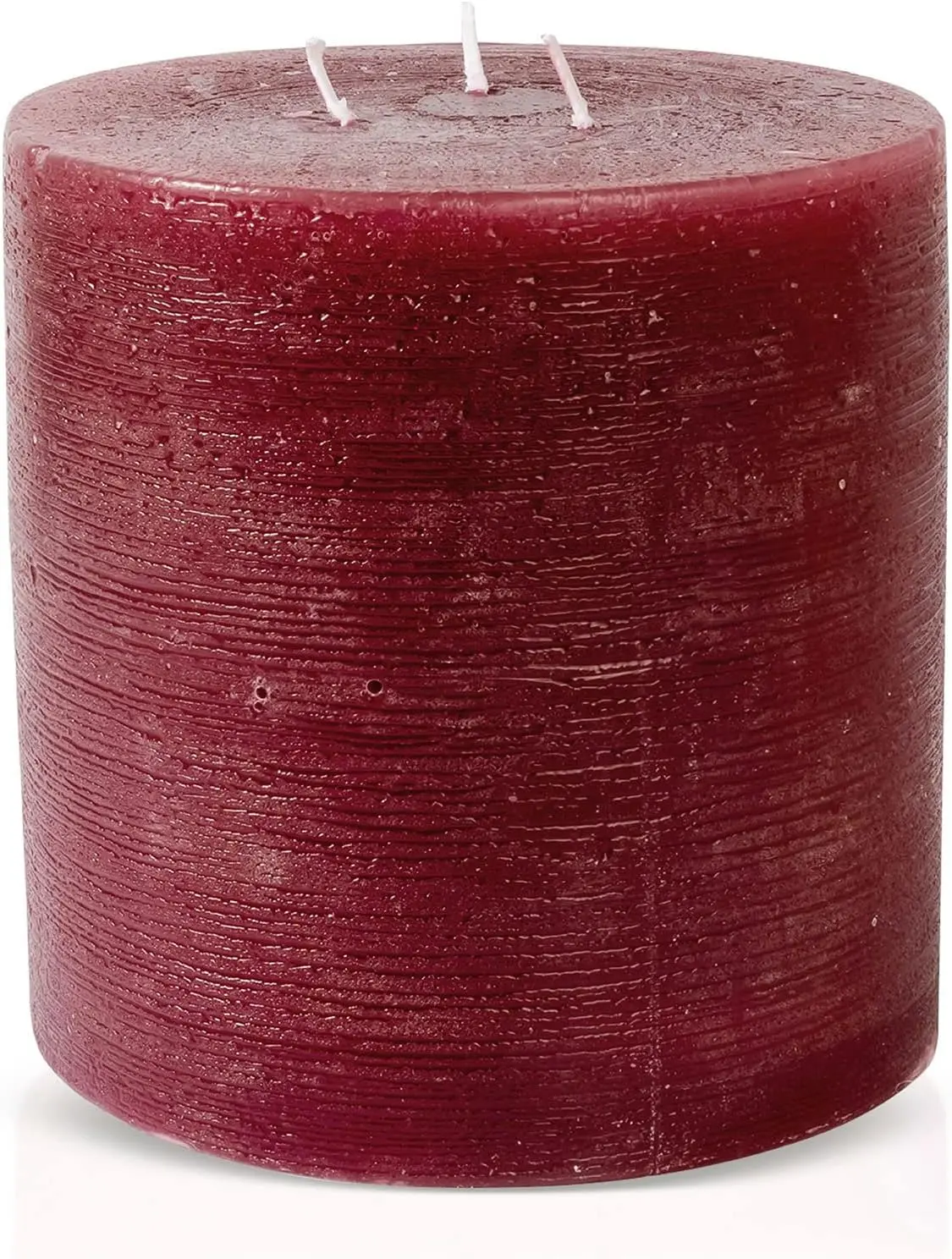 Large Mottled Pillar Candles - Unscented - 6-Inch Diameter for Extra-Wide Holders - 3-Wick Candles for  and Events - Burgundy