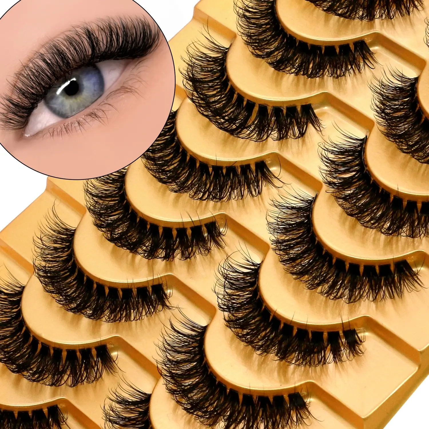 GROINNEYA 10 Pairs Furry Fluffy Volume, Volumized False Eyelashes Soft C-Curly Eyelashes Lightweight Natural Eyelashes, Natural Cat Eye Lashes With Thin Invisible Band,Suitable For Dates, Versatile Makeup Look