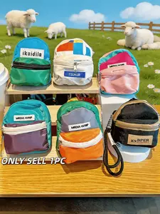 Mini Backpack Keychain Coin Purse Bag Charm Trendy Color Block Streetwear Style With Durable Carabiner Waterproof Fabric Zipper Closure Portable Small Pouch For AirPods Earbuds Lipstick Keys For Men Women Teens Backpack Purse Car Accessories Daily Use Bir