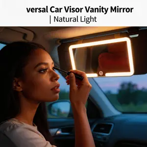 HD Glass Car Visor LED Mirror, Tri-Color Lighting, Magnetic Detachable, Rechargeable Touch Screen, Universal Fit