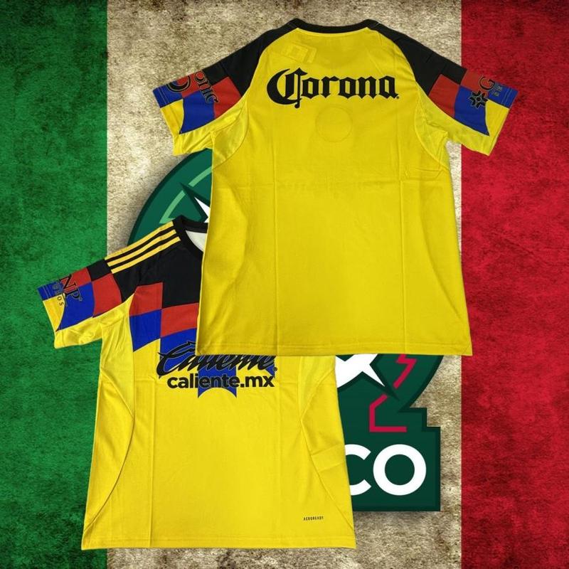 25 26 Mexico LIGA MX Club America Home Yellow Short Sleeve Soccer Jersey Fans Version Breathable