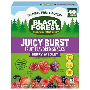 Black Forest Juicy Burst Fruit Snacks, Berry Medley, 0.8 Ounce Pouches (40 Count)