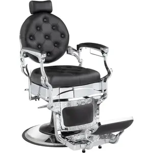 OmySalon Vintage Barber Chair All Purpose Heavy Duty, Hydraulic Recline Salon Beauty Styling Chair Retro, 360 Degree Swivel for Hair Stylist Tattoo, Round Base, Tufted Button