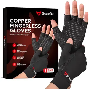 BASIC SUPPLY Arthritis Gloves (1 Pair), Copper Infused Fingerless Compression Gloves, RSI and Relieve Hand Pain for Women & Men