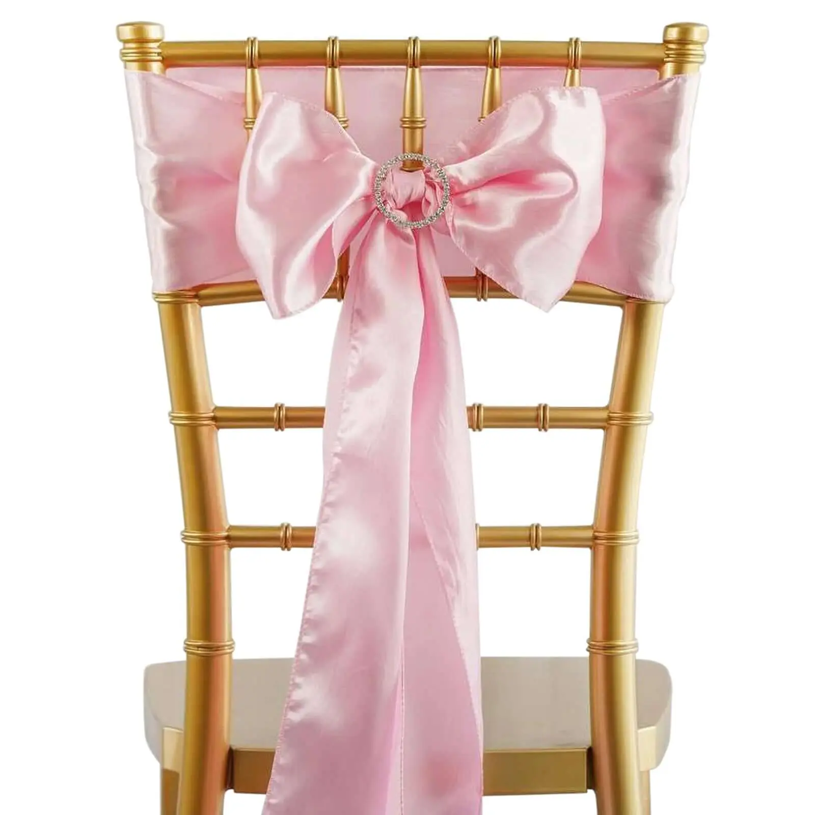 Pink Satin Chair Sashes 5-Pack - 6"x106" Durable Shiny Finish Chair Bows, Dry Clean Only Textile for Wedding, Banquet Decoration, Party Decor