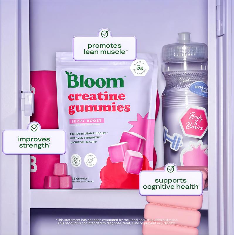 2 Piece-Bloom Creatine Monohydrate Gummies, 5g PerServing JY , Sugar Free Creatine Gummy for Workout,Strength, Cognitive Health & Lean Muscle Support, GlutenFree & Non GMO, Berry Boost, 36 Gummies, 12 SVG -Creatine for Women