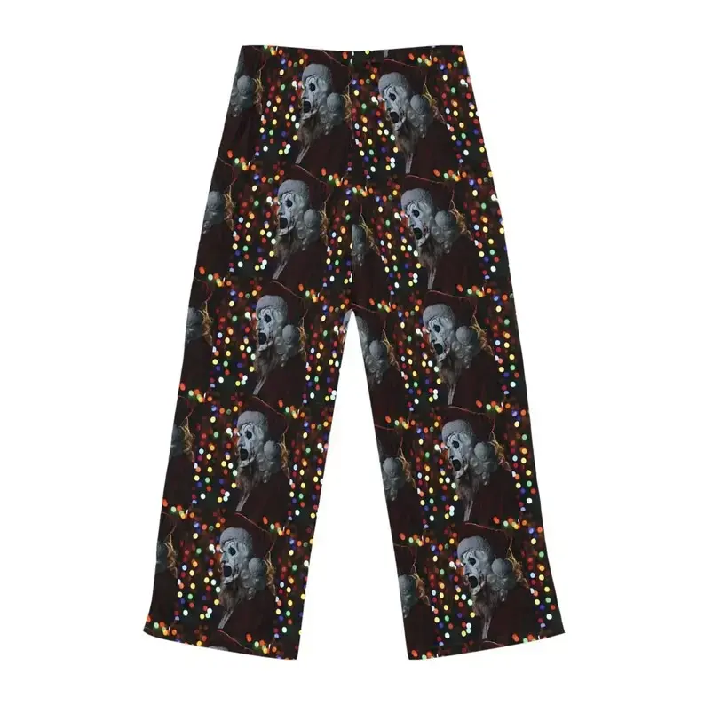 Horror Zombie Clown Pajama Pants, Scary Clown Print Lounge Pants, Unisex Wide Leg Sleep Pants, Soft Cozy All Season Casual Pants, Spooky Horror Fan Gift