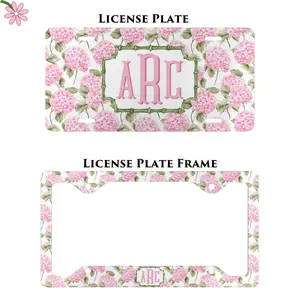 Pink Hydrangea License Plate&Frame, Personalized Monogram Floral Car Decor, Gift for Women, Birthday Gift, USA