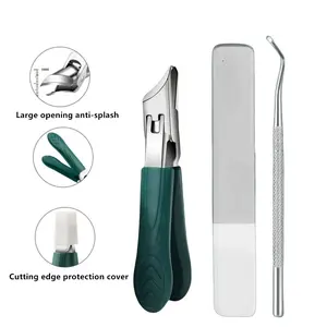 Nail Care Tool Set Green Beveled Eagle Beak Design Large Opening Anti-Splash for Thick Hard Nails with Clipper Lifter File
