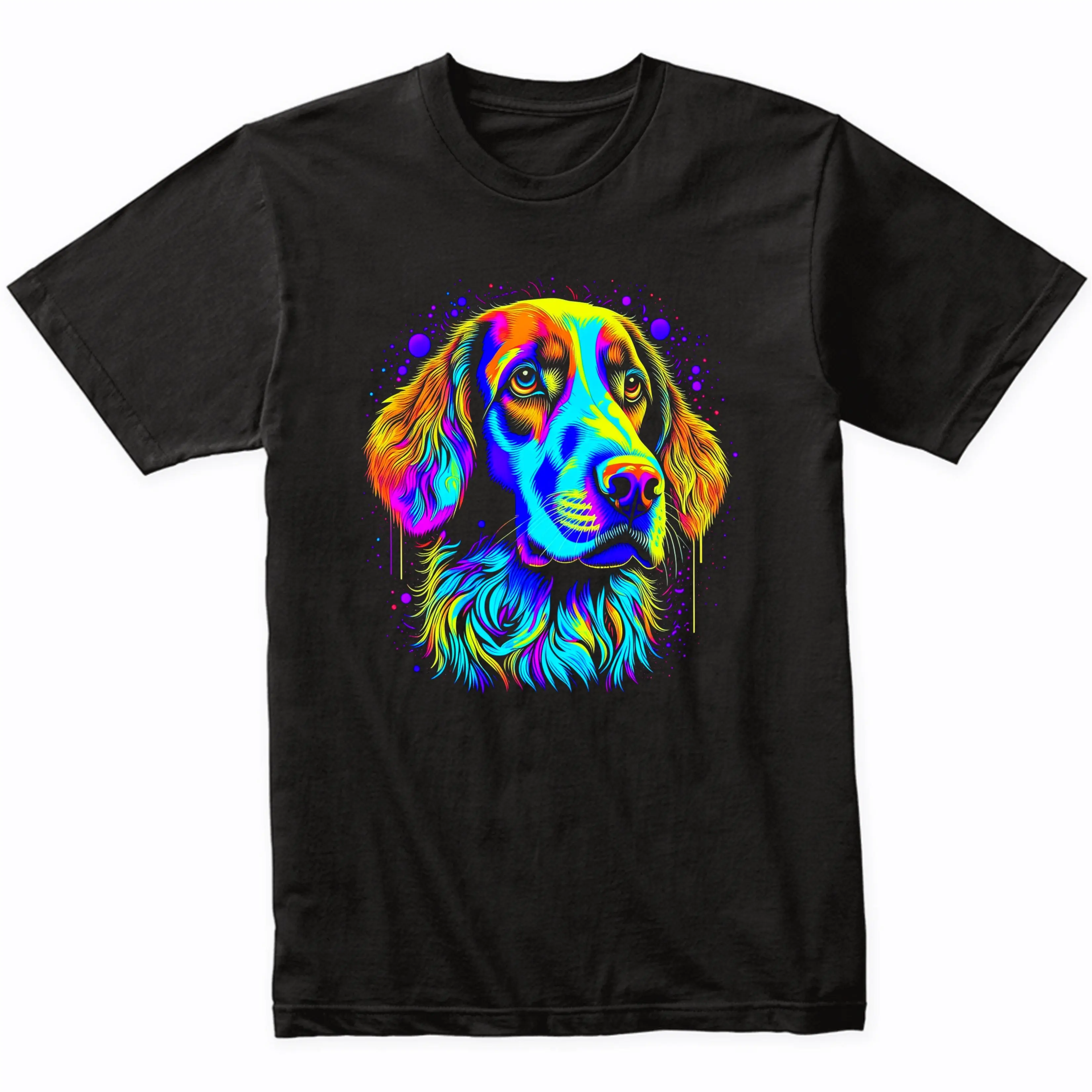 Brittany Psychedelic Dog Art T-Shirt - Brittany Owner Gift - Brittany Spaniel Shirt - Vibrant Colorful Bright Watercolor Rainbow