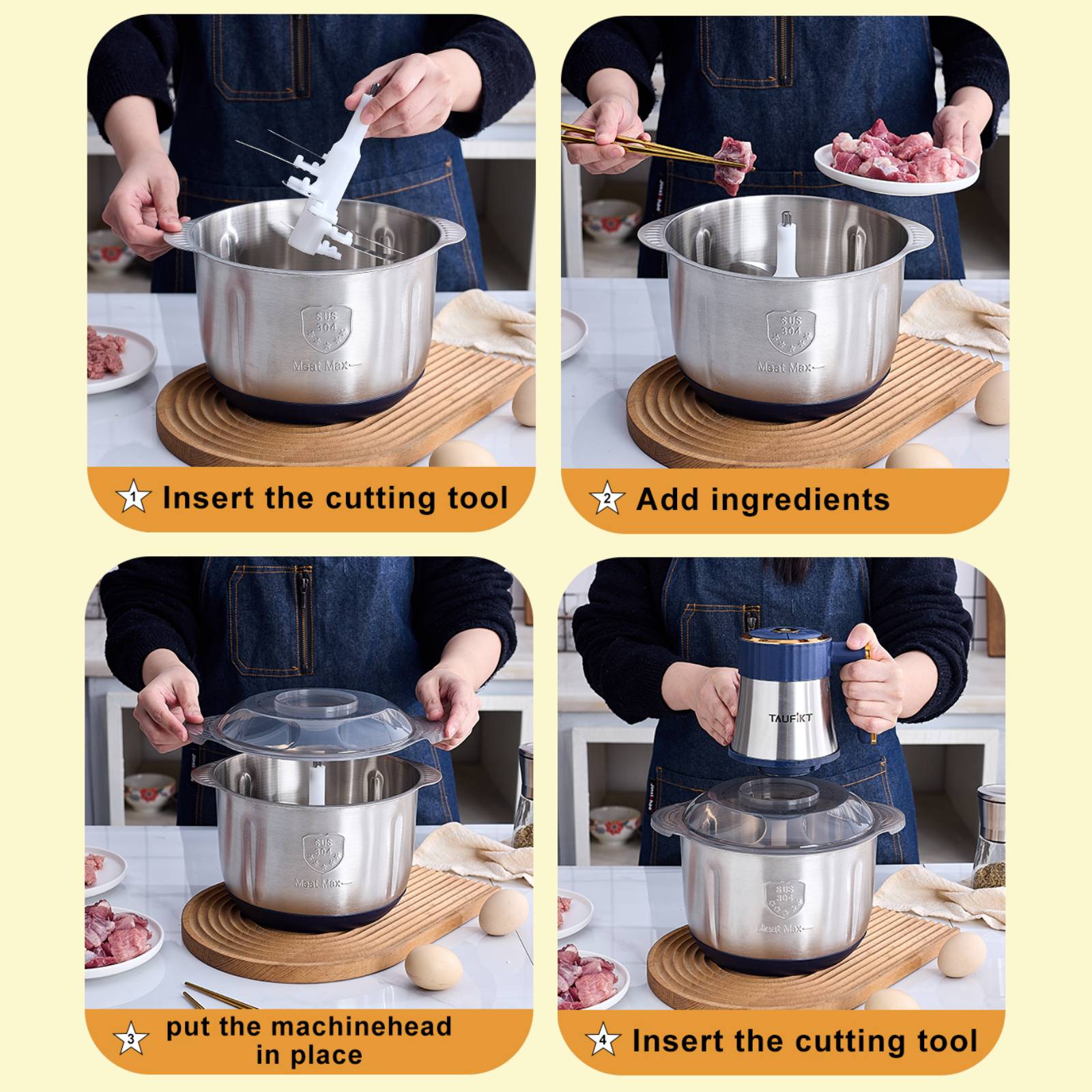 Stainless Steel Electric Meat Grinder, 5L Home Food Processor, Multifunctional Chopper Slicer