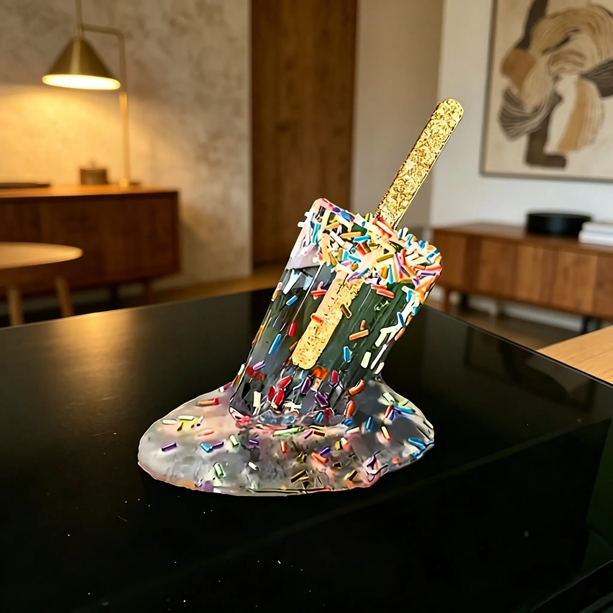 Melting Popsicle Resin Sculpture - Eye-Catching Indoor-Outdoor Leisure Decor, Miniature Landscape/Tabletop Accent, Collectible Figurine Gift