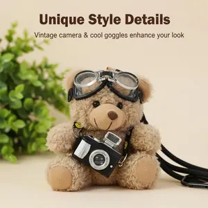Cute Bear Bag Charms Plush Keychain with Flash Camera &Glass for Handbags Purses Totes Backpacks Adorable &Functional Accessory
