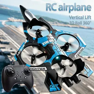 Remote Control Airplane Drone, Foam Fighter Glider with LED Lights, 4-Channel Control, 360° Stunt Flips & Circle Mode
