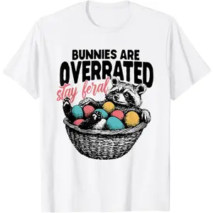 Women's Easter with a twist, promoting raccoons over bunnies Graphic T-Shirt - Short Sleeve Crew Neck Regular Fit Casual Wear | Soft & Breathable Fabric, Durable Print, Everyday Comfort, Machine Washable