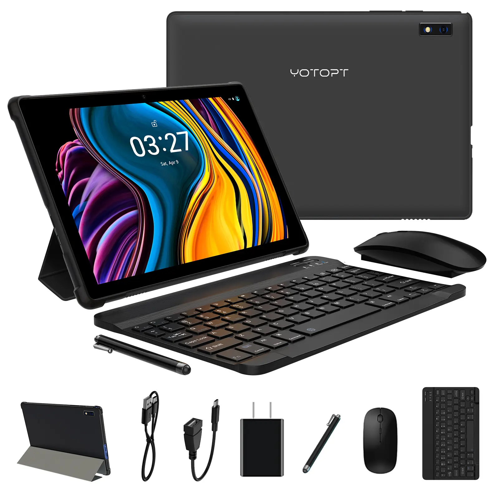 10.1-inch Android 14 Tablet Bundle, Mouse, Keyboard, Stylus, Case & Cable Included, 6GB Native RAM (Supporting 12GB Expand) + 128GB ROM, WiFi-Only Tablet, 8000mAh Battery, Dual Speakers, Ideal for Work, Study & Entertainment