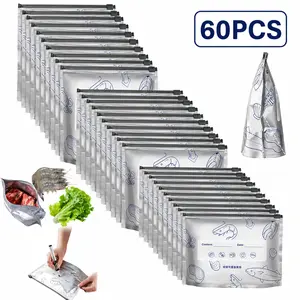 60 PCS 3 Size Reusable Preservation Bags, Airtight Vacuum Sealer Food Storage Bags, Leak Proof Freezer Safe, Stand Up Foil Sealable Pouches for Meal Prep, Pantry Organization, Travel Snacks