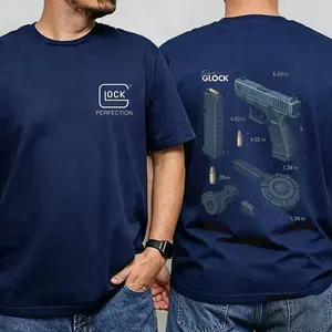 Cerus Gear Glock Gen 5 Shirt, Technical Blueprint T-Shirt, Mechanical Schematic Black Graphic Tee, Heavyweight Cotton Shirt for Men 3B3