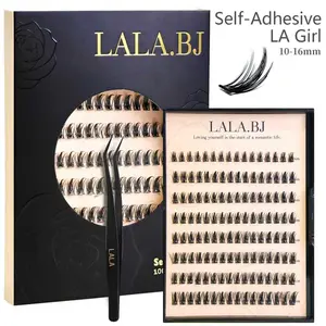 【LA Girl】【Pre-Glued】LALA  Self-Adhesive Eyelash Clusters Pre-Glued Wispy D-Curly 14-22mm Individual Lashes No Glue Needed for DIY Extensions