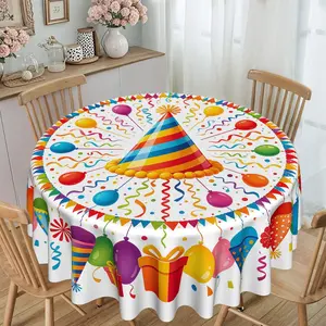 Party Flag Balloon Print Round Tablecloth, Furniture Protector, Party Decor, Holiday Gift, Suitable for Hotel, Restaurant, Home