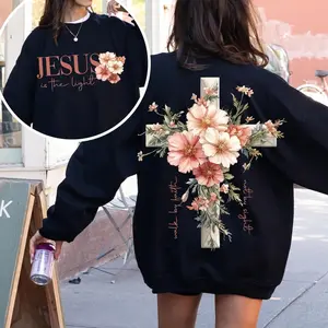 Jesus Is The Light Sweatshirt, Floral Cross Sweatshirt, Christian Sweatshirt, Religious Sweatshirt, Faith Hoodie, Womens Sweatshirt