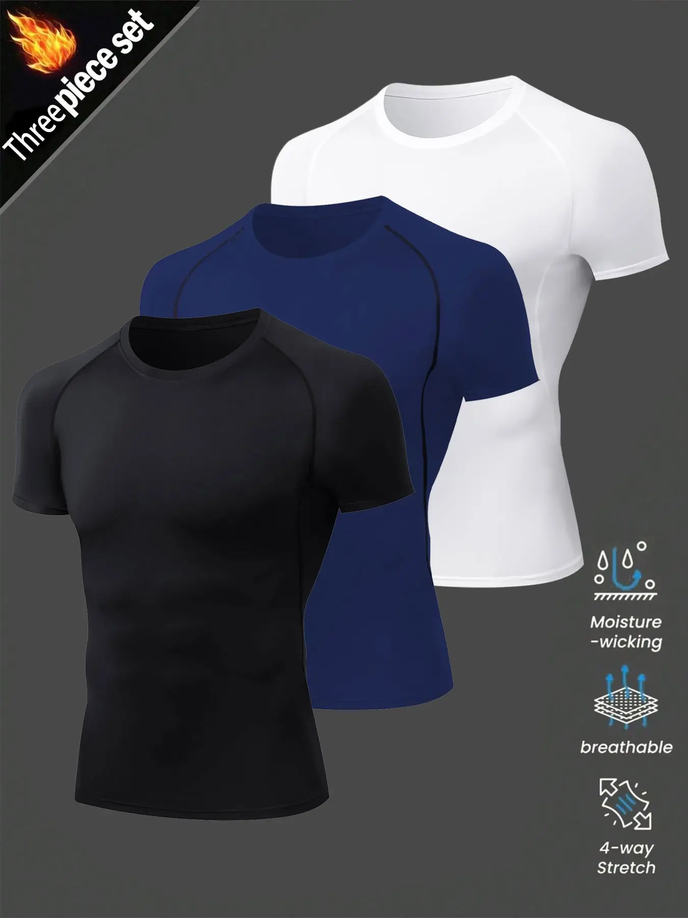 Men's Tight Fit Short Sleeve Quick-Dry Dry Fit Stretch UV Protection Sportswear, Gym Running Workout T-Shirt, fitness running tops, 2/3 Piece Set, All Seasons