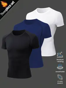 Men's Tight Fit Short Sleeve Quick-Dry Dry Fit Stretch UV Protection Sportswear, Gym Running Workout T-Shirt, 2/3 Piece Set, All Seasons