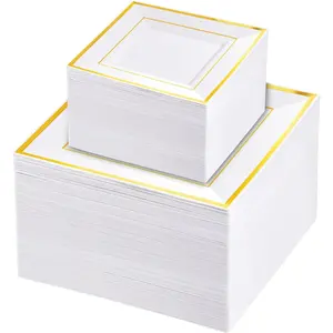 100 count White and  Square Plastic Plates-50PCS Heavy Duty 9.5inch White Dinner Plates and 50 count 6inch White Dessert Plates -  Plastic Plates for Party & Christmas &  Year
