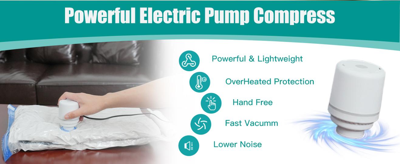 Vacuum Storage Bags 6-Pack Space-Saving Clothing Compression Bags Blue & White Nylon 2 Medium 2 Large 1 Extra-Large with Electric Pump Heavy-Duty Double-Zip Triple Seal Valve Organiser for Wardrobes Closets Garages Basements blade stand door hangers