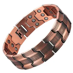 Red Copper Magnet Couple Bracelets with Interlocking Chain Structure and Magnetic Dot Inlays for Stylish and Unique Men's Fashion