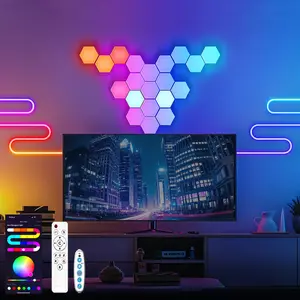 Smart Hexagonal LED Wall Light, APP DIY Remote Control USB Powered RGB Color Changing Music Sync for Computer, Bedroom & Living Room, Decorative Light