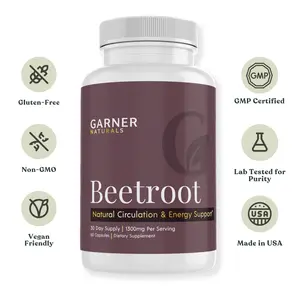 Garner Naturals Organic Beetroot Capsules 1300 mg per Serving Natural Circulation Energy Support Supplement Gluten Free Non GMO Vegan Friendly Made in USA GMP Certified