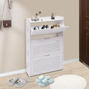 3 Tier Shoe Storage Cabinet with Doors Free Standing Shoe Racks Cabinet Shelf Stand for Entryway Hallway White Tipping Shoe Cabinet Organizer for Boots Slippers Sneakers (Large) Installation
