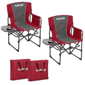 [FLASH SALE] Garvee Oversized Directors Camping Chair with Side Table, Heavy Duty Portable Folding Chair for Adults, Supports 400 lbs, Red, 2 PCS
