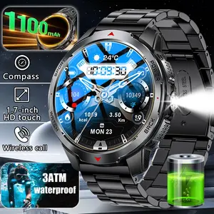 2026 new 1100mAh big battery outdoor smart watch, 1.7-inch HD display, LED flashlight, wireless calls, voice assistant, compass, 100+ motion mode, alloy body, Android &ios, holiday gift