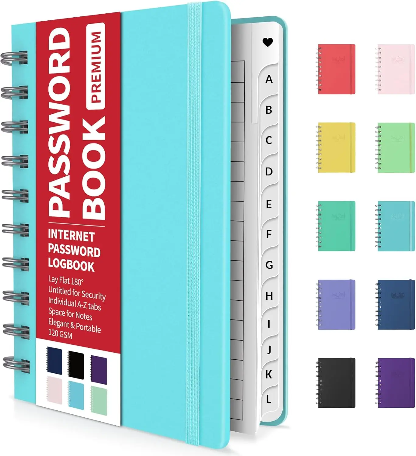 Password Book with Individual Alphabetical Tabs, 4"x5.5" Small Password Notebook, Spiral Password Keeper, Internet Address and Password Organizer, Password Logbook for  Office, Sky Blue