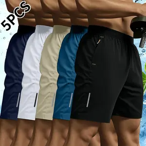 Men’s 5-pack quick-dry athletic shorts, solid color breathable quick-dry design with pockets—the gym favorite, suitable for outdoor activities and fitness training. Men's shorts, summer shorts.