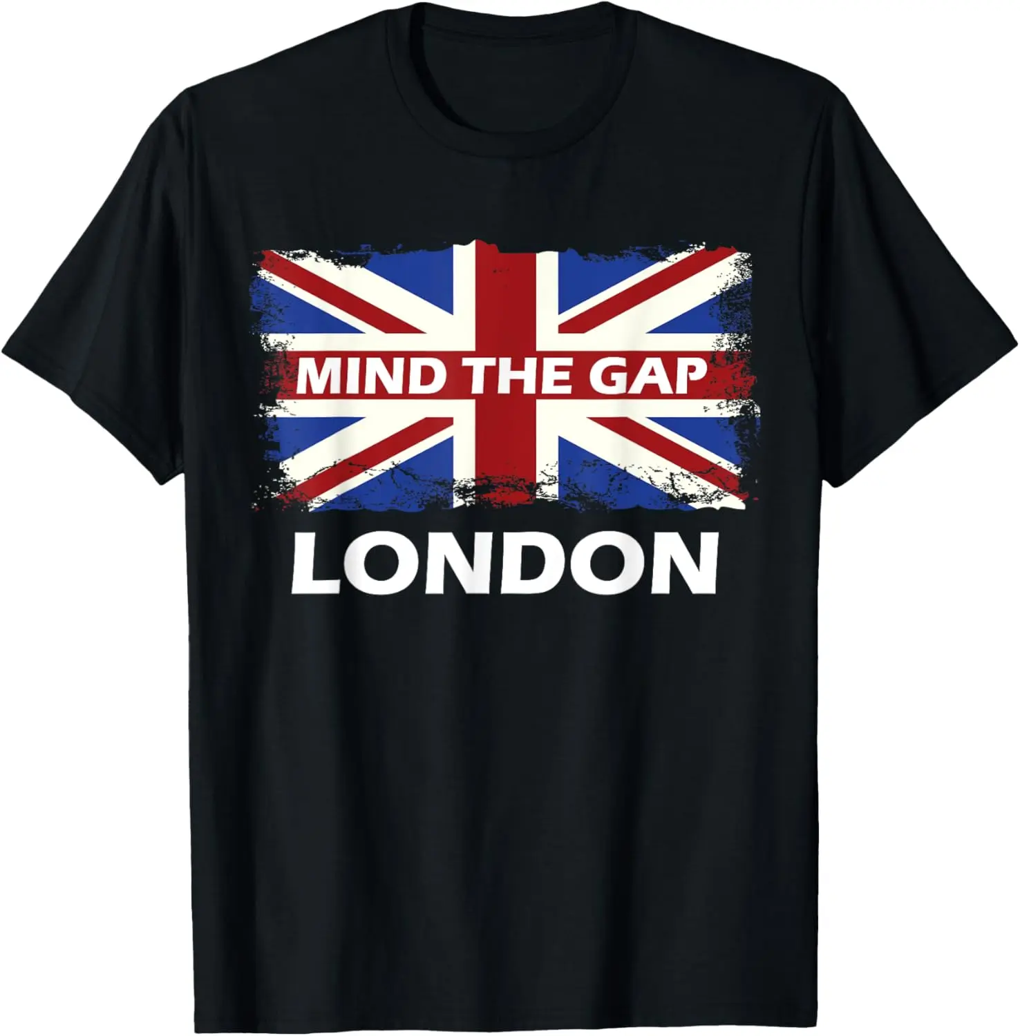 Women's 100% Cotton Short-Sleeve Round Neck Playful British Theme T-Shirt, Mind The Gap Union Jack London Casual Everyday Clothes