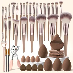 Pro Makeup Artist 45Pcs Makeup Brushes Set, Facial Makeup Tool Set Includes 25Pcs Foundation Powder Concealers Eye Shadows Brush & Finger Puffs & Eye Beauty Tools & Makeup Sponges & Triangle Puffs, Multi-functional Make up Brush Set for Women