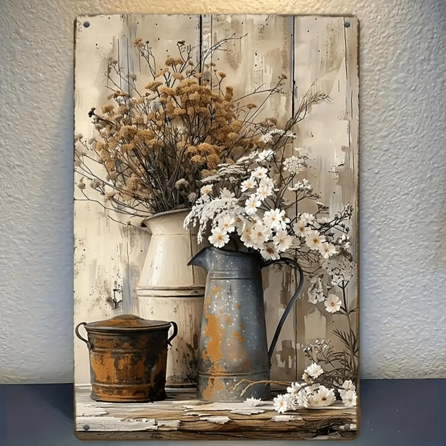 Vintage 2D Flat 8x12 in Iron Plate Wall Art, Retro Distressed Rectangular Decorative Prints with Floral Design, Waterproof Home & Garden Decor Iron Sign, Metal Plaque