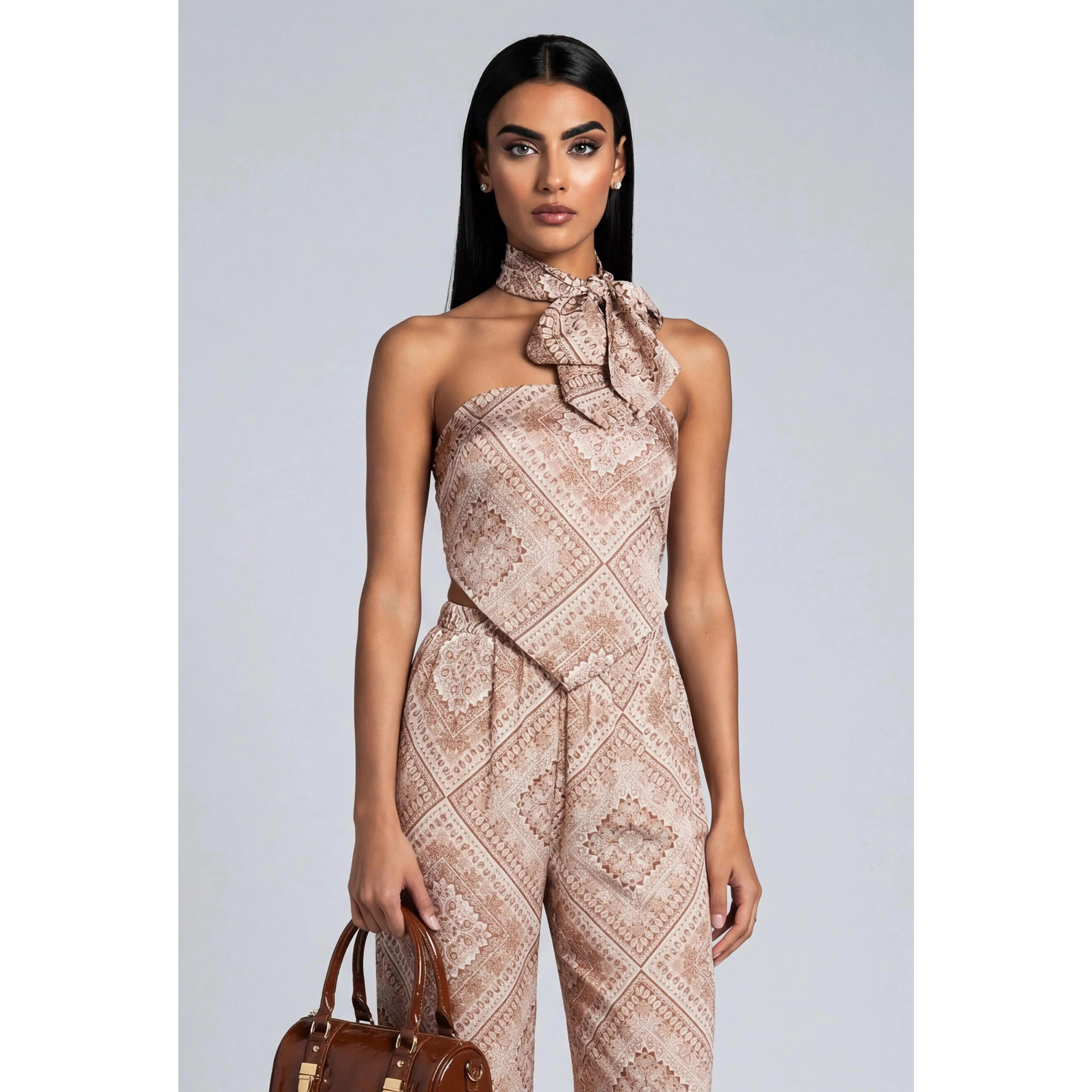 Skylar Bandana Print Tube Top with Scarf